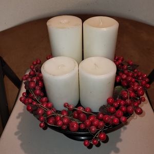 Holly Berry Candle Holder Centerpiece